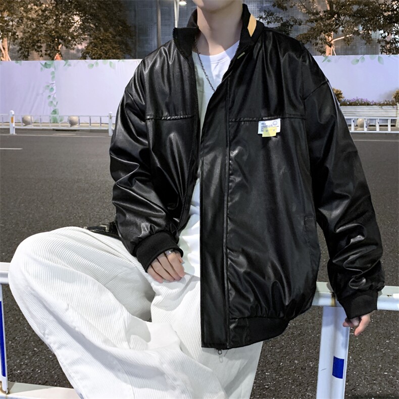 秋季潮流宽松PU皮夹克时尚休闲外套A161-2-J3114-P65,男装夹克,电商A161-2