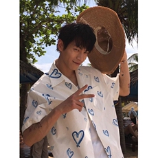 CP1258-P38短袖衬衫男女夏季休闲宽松情侣百搭海边沙滩衬衣，男装T恤，电商B323A