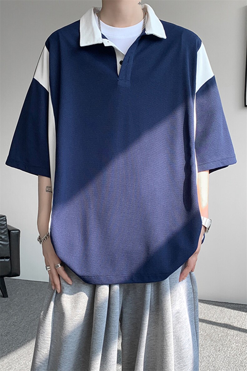 8XL-M拼接撞色短袖t恤男款夏季新款半袖POLO衫加肥加大码DT004P38,男装T恤,电商B312