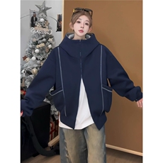 1506-1/WF391/P58刺绣字母明线连帽卫衣外套男女情侣潮上衣，女装短外套，星座1506-1