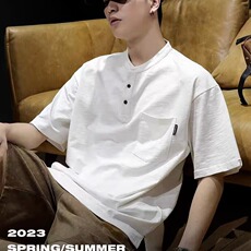 2025新款美式经典复古短袖POLO衫男夏季宽松亨利领工装T恤，男装T恤，星座1210-1