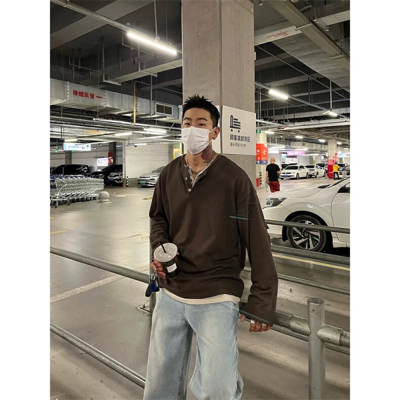 706-1-CT923-P38特P秋季男士假两件亨利领长袖T恤男打底衫,男装T恤,星座706-1