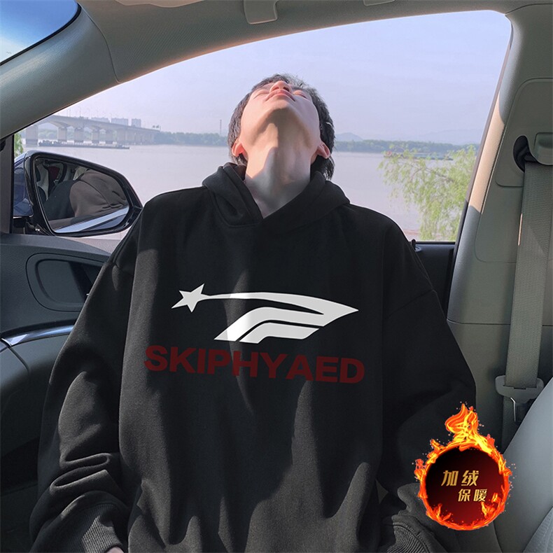 抖音得物供货可提供视频秋冬重磅美式宽松连帽卫衣WKD36,男装卫衣,电商A486