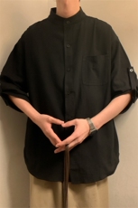 C1020/P28夏款立领五分中袖中性风男女短袖衬衫七分袖大码控38，男装衬衫，电商A141