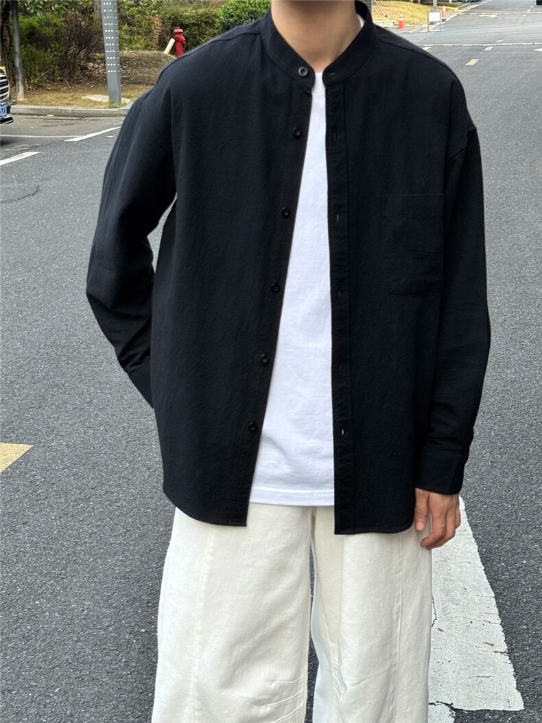 长袖立领仿麻休闲衬衫1302-GC67-P40控68成分100棉,男装衬衫,星座1302
