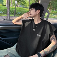 可48小时发货支持抖音得物来样二开240克重磅美式纯棉背心无袖t恤，男装T恤，电商A486-1
