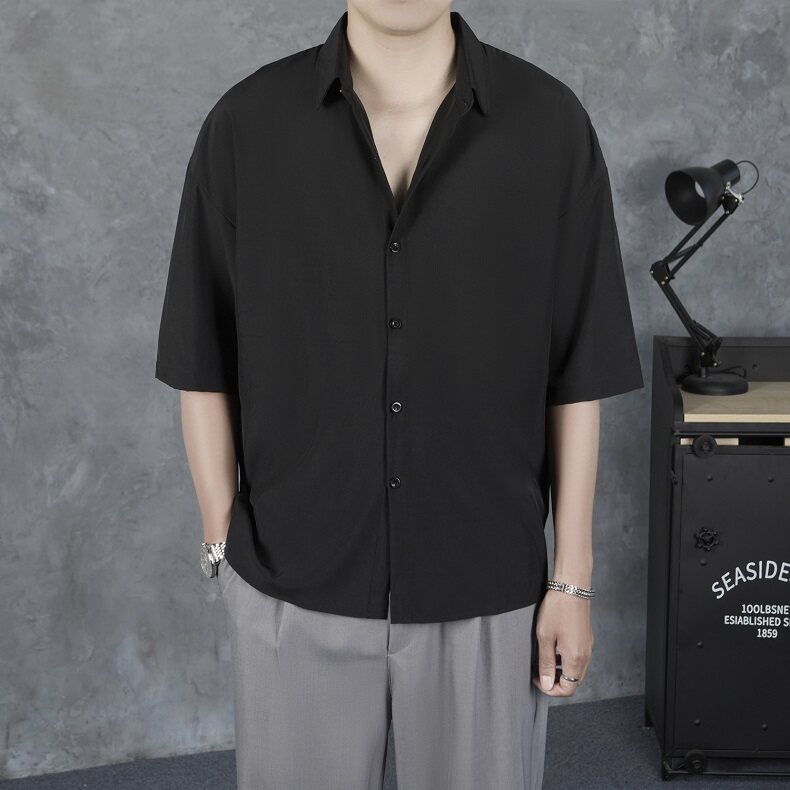 夏季新款免烫冰丝衬衫男士韩版宽松休闲轻熟衬衣CY53,男装衬衫,星座1116A-2（原606A-1）