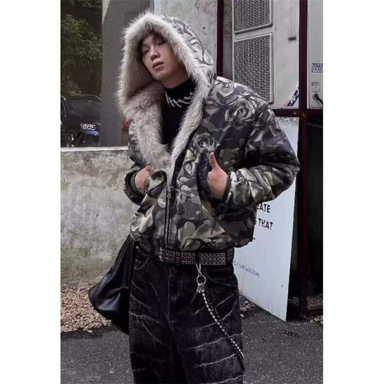 美式水洗迷彩毛领连帽夹克棉服冬季加厚座山雕外套男女MF2219,男装夹克,星座1116A（原606A-3）