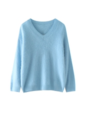 V领宽松型纯色厚款套头拉绒羊毛衫高支进口羊毛不掉毛不起球加厚，女装羊毛衫，优麦羊绒（原洪叶羊绒）