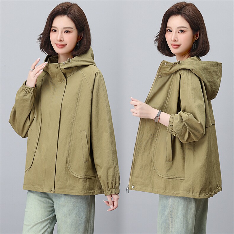 妈妈春秋季外套时尚休闲中年女上衣2025年新款派克服薄款短款风衣，女装风衣，江忆布依