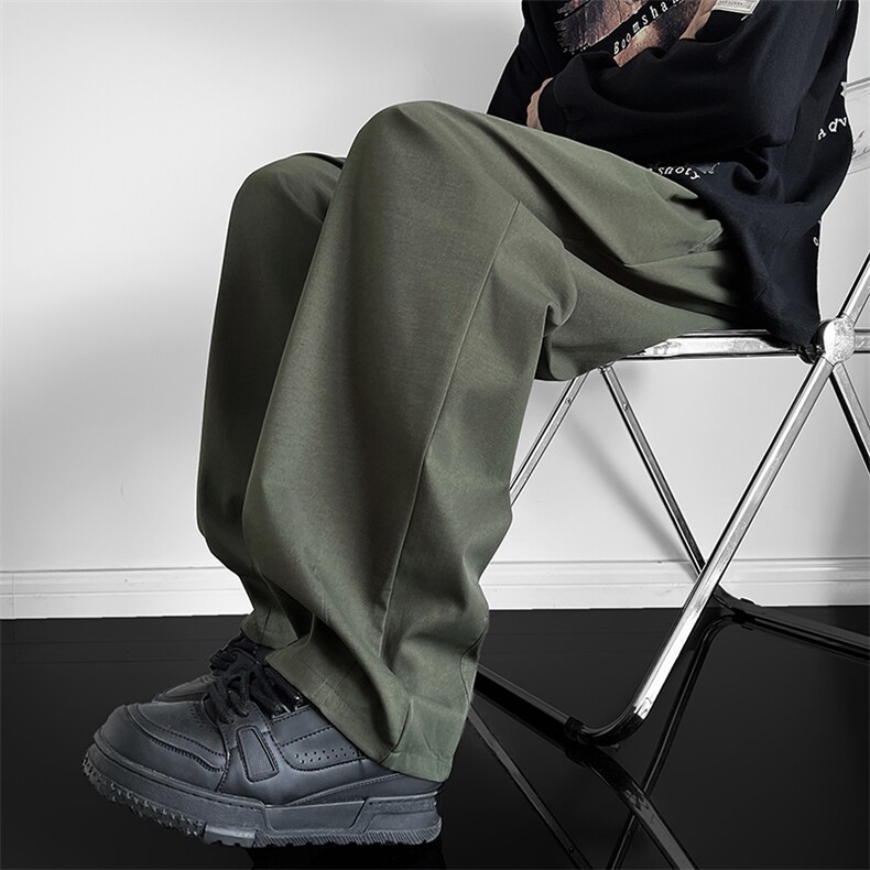 2025秋休闲裤男日系复古宽松大码阔腿弯刀裤长裤子K1010P35，男装休闲裤，电商C323