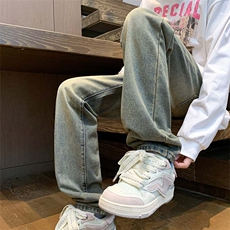 牛仔裤男秋季潮牌痞帅美式高街直筒阔腿长裤A080-9601-P40控68，男装牛仔裤，电商A080