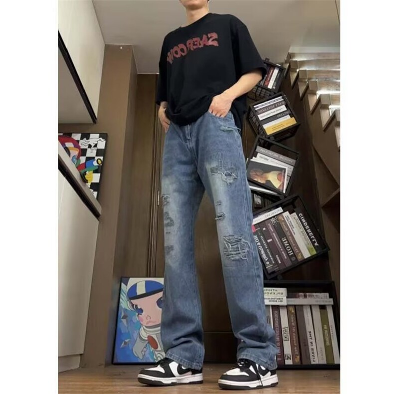 AK2000-P55美式复古高街破洞港风痞帅牛仔裤网红同款，女装休闲裤，星座617A-2