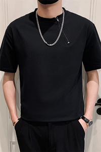 黑色2023精神小伙修身男士圆领潮款短袖T恤打底衫潮T100-P48控78图片