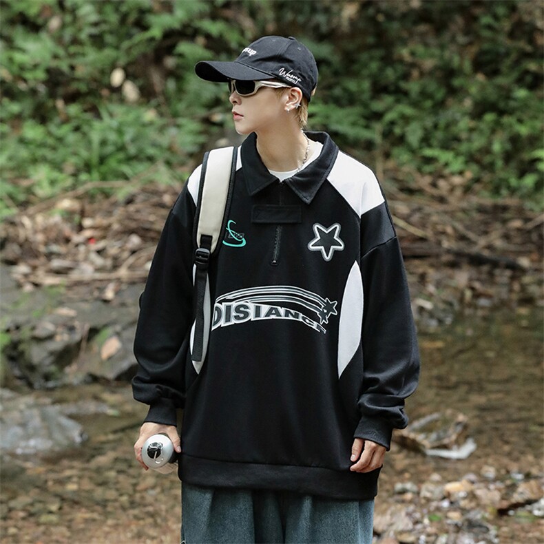 街头卫衣小众设计感机车服上衣情侣套装翻领外套潮牌W7812-P37,男装卫衣,星座512-3