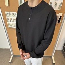 T413-P32美式亨利领长袖t恤体恤衫男春秋季华夫格宽松休闲，男装T恤，电商B323A