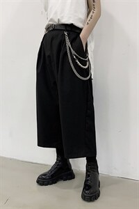 暗黑系个性宽松阔腿裤小众直筒八分裤设计感潮 H1023 P68图片