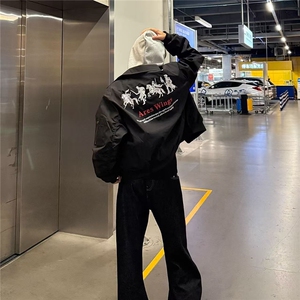 美式复古黑色飞行员夹克男春秋新款高街hiphop潮牌棒球服情侣外套图片