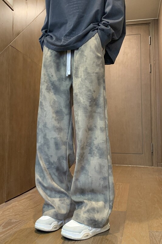 美式复古扎染裤子男春秋款宽松垂感阔腿裤直筒运动卫裤K7906-P38,男装休闲裤,星座505-3