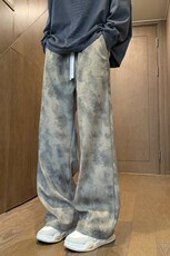 美式复古扎染裤子男春秋款宽松垂感阔腿裤直筒运动卫裤K7906-P38，男装休闲裤，星座505-3
