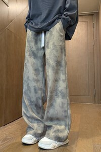 美式复古扎染裤子男春秋款宽松垂感阔腿裤直筒运动卫裤K7906-P38图片