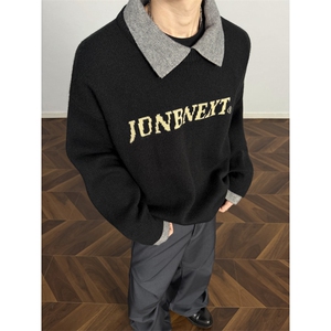 假两件套头毛衣宽松翻领慵懒风针织衫M7015-特P55图片