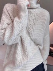 高领毛衣女洋气羊毛衫秋冬季宽松纯色简约堆堆领打底衫，女装羊毛衫，恩泰羊绒