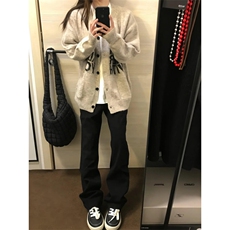 cleanfit黑色弯刀牛仔裤男款秋冬美式加绒显瘦裤子修身直筒微喇裤，男装针织衫/毛衣，星座1007（原301D）