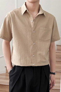 轻熟风 纯棉衬衫短袖衬衫男装休闲宽松衬衣TZ99P50控78图片