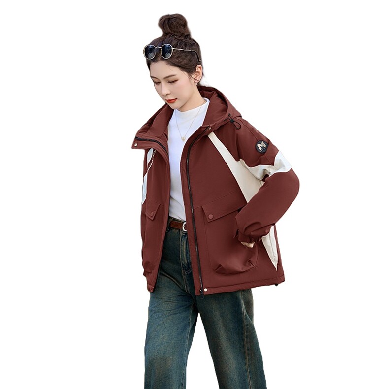 红拼色冲锋衣羽绒棉服女2025冬季新款休闲加厚保暖棉衣外套,女装棉衣/棉服,涵亦佰惠