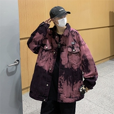 美式小众嘻哈拼色扎染翻领牛仔外套男秋冬潮牌宽松水洗做旧夹克衫，男装夹克，星座505-2（原电商A260-1)