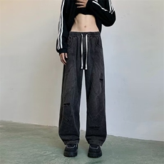 2024新款美式破洞牛仔裤宽松直筒做旧水洗帅气男现货K8151-P47，男装牛仔裤，星座512-3