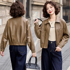 海宁皮衣女真皮短款2025春新款爆款时尚气质绵羊皮女士皮夹克外套，女装皮衣，臻衣坊