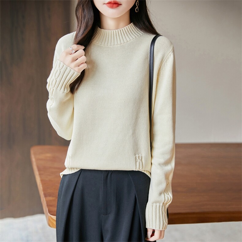 2025年秋季新款百搭女士半高长袖纯色针织衫，女装针织衫/毛衣，丹芙娇羊绒