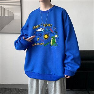 华夫格卫衣圆领卫衣男大码长袖t恤男外套 HW76219-P30加绒款-P40图片