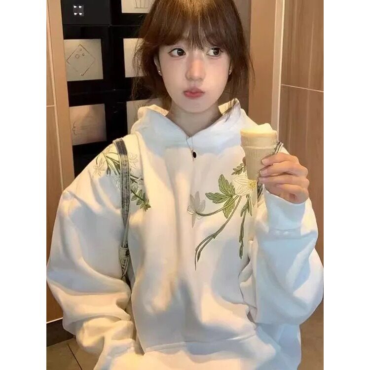 美式高街刺绣花卉连帽卫衣男女宽松外套WFM7155-P49图片