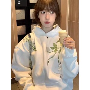 美式高街刺绣花卉连帽卫衣男女宽松外套WFM7155-P49图片