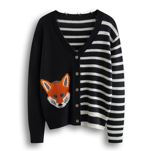 2025秋冬百搭时尚小狐狸v领破边开衫，女装羊绒衫，绒默