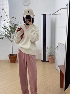 重磅！V领马鞍肩袖毛衫女宽松休闲长袖毛针织厚毛衣上衣图片