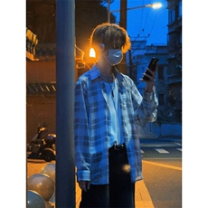 现货ityboy黑色长袖格子衬衫男春秋日系复古青少年25新款，男装衬衫，星座218-1（原230）
