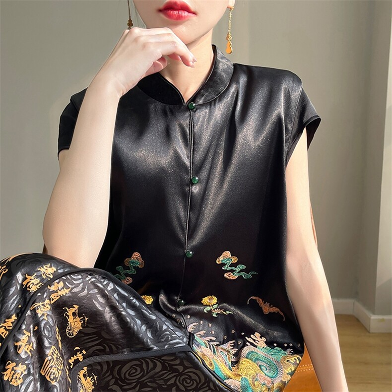 无袖背心坎肩马甲复古风汉服时尚气质百搭大码上衣,女装马甲,绒宛羊绒
