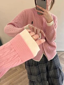 24秋冬新款针织开衫女圆领精仿羊毛假两件外套女麻花刺绣毛衣女图片