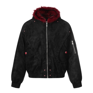 1506/QW3130/P124红毛麂皮绒座山雕短款宽松冬季毛领连帽棉服图片