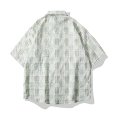B413-1-CS343纯棉流苏格子短袖衬衫轻薄透气学生半袖衬衣外套控79，男装T恤，电商B413-1