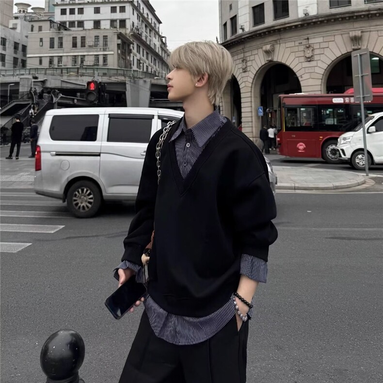 网图秋冬美式潮牌假两件衬衫领卫衣情侣打底上衣A025-JY11320-P48图片