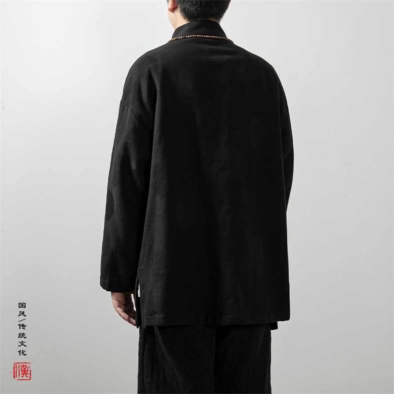 秋冬新款风男装棉麻提花改良汉服加绒新中式外套X15P85,男装民族服装,钱塘802