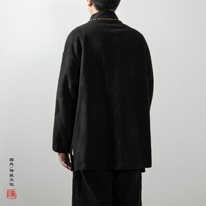 秋冬新款风男装棉麻提花改良汉服加绒新中式外套X15P85图片