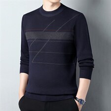 春秋季2022中年男士薄款毛衣爸爸秋装圆领上衣服长袖针织打底衫，男装针织衫/毛衣，电商B212（原钱塘6029）
