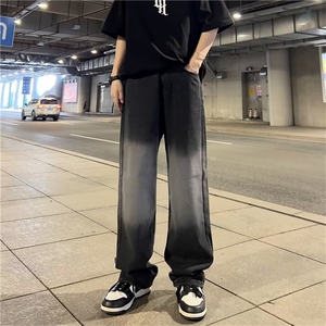 渐变做旧牛仔裤男宽松高街ins港风潮牌坠感直筒阔腿裤GN118-p40图片