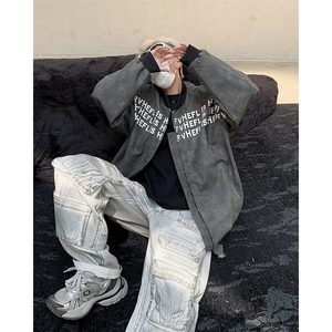 棒球服外套男春秋季新款美式高街字母皮衣痞帅宽松夹克J83099-p75图片